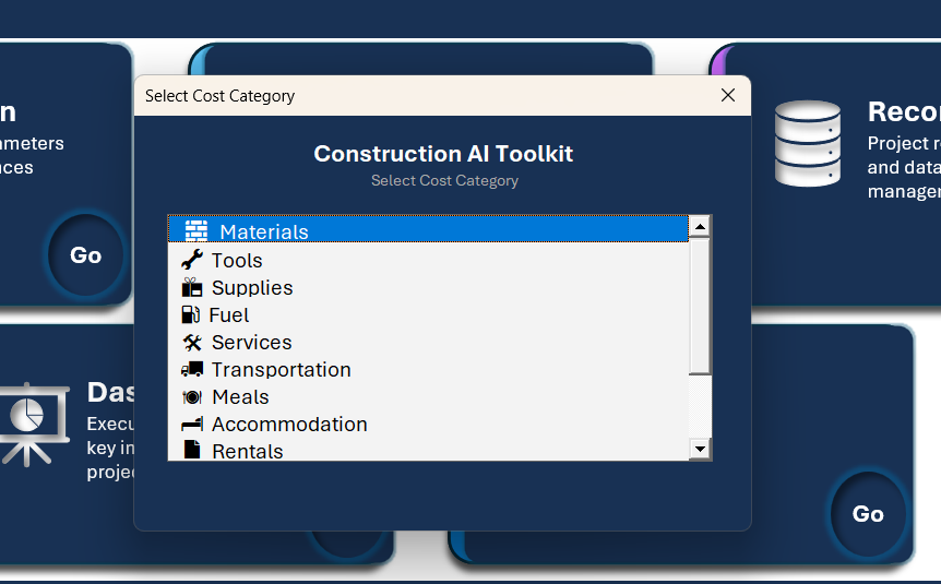 Cost category selector